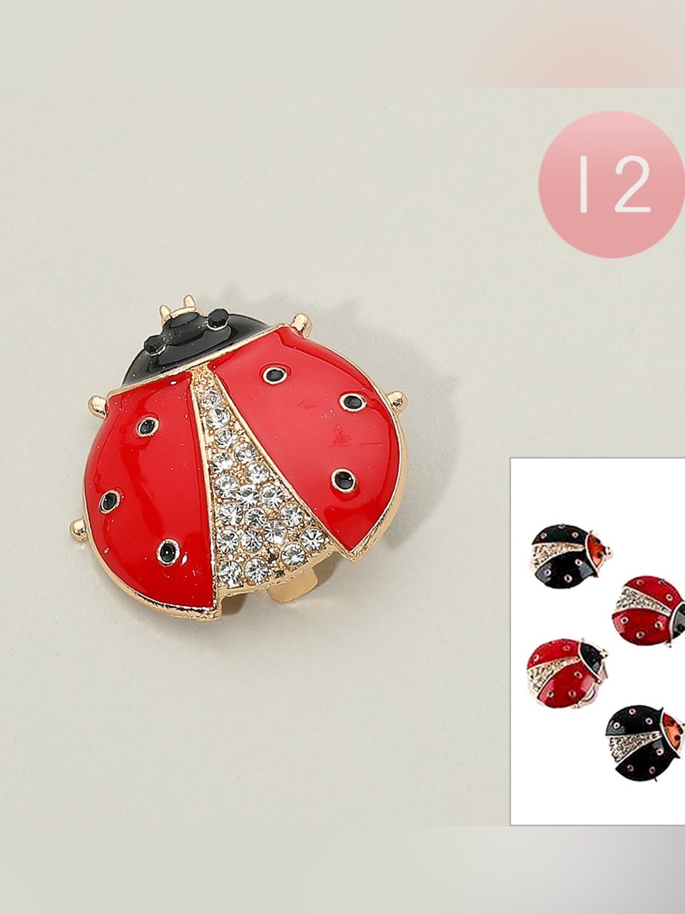 {12} WHOLESALE! Ladybug Brooch Pins- Unbranded